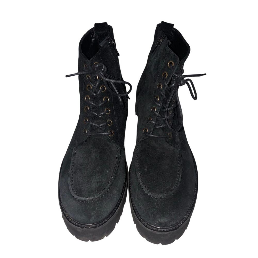 Pascucci Italy Black Suede Lace Up Combat Boots Lug Sole 39 8.5 Grunge Goth Alt